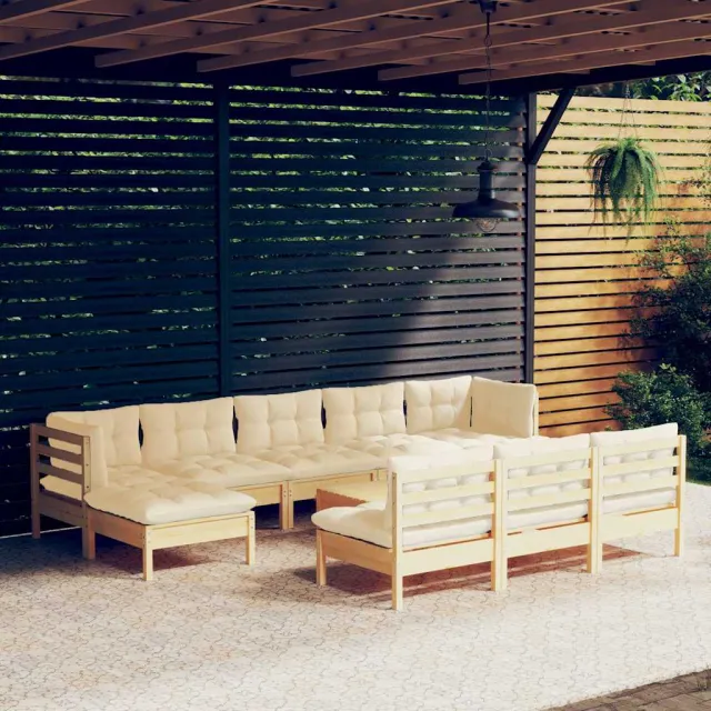 vidaXL 11-delige Loungeset met crèmekleurige kussens grenenhout, foto 2