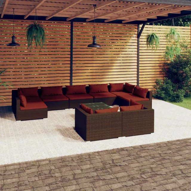 vidaXL 10-delige Loungeset met kussens poly rattan bruin, foto 2