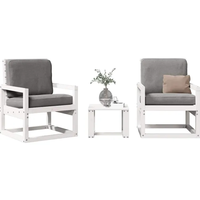 vidaXL 3-delige Loungeset massief grenenhout wit
