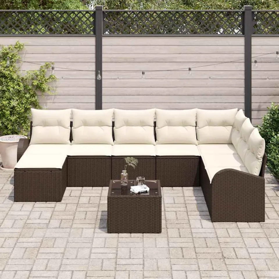 vidaXL Bankstel 9 st Bruin en wit poly rattan, foto 3