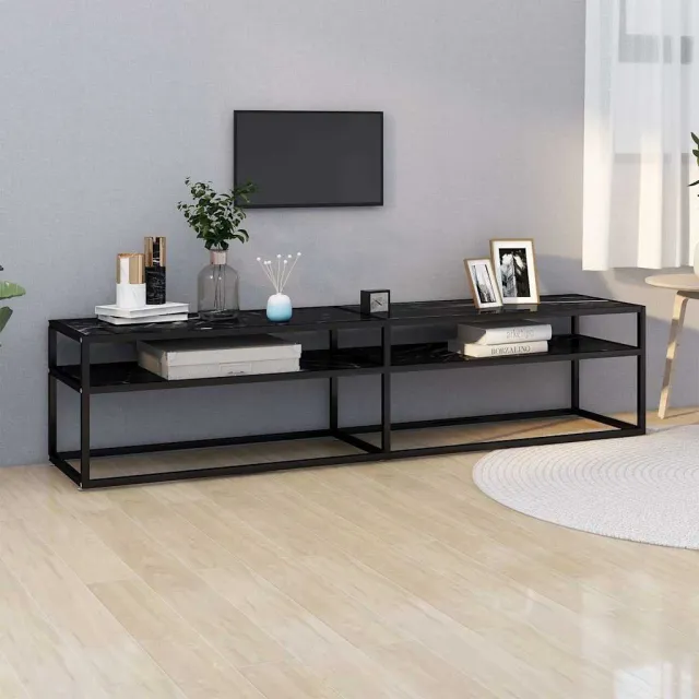 vidaXL Tv-meubel 180x40x40,5 cm gehard glas zwartmarmerkleurig, foto 2