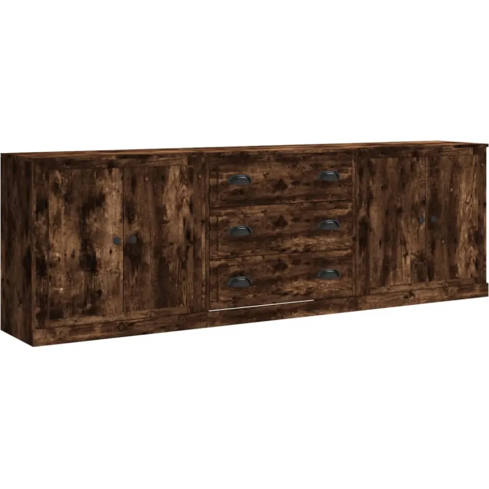 vidaXL Dressoirs 3 st bewerkt hout gerookt eikenkleurig, foto 3
