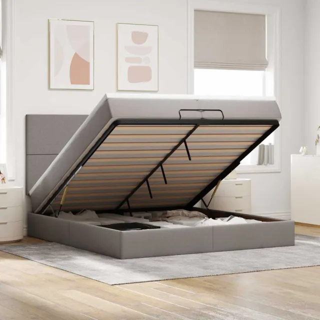 vidaXL Ottoman bed met matrassen 200x200cm stof taupe