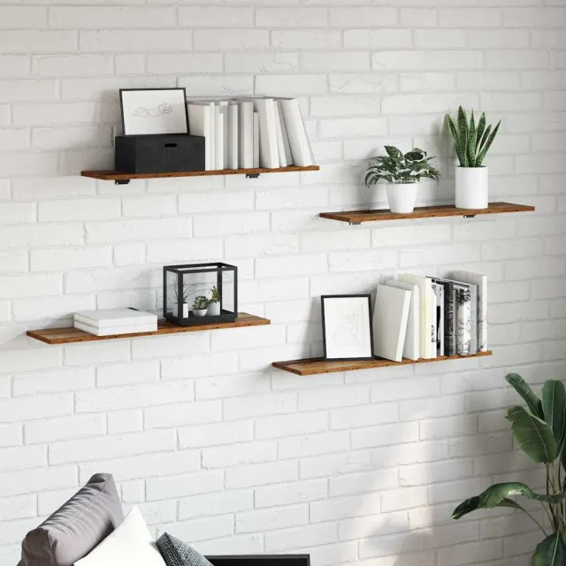 vidaXL Boekenplank Bord 3-laags 4 st 80 x 20 x 1,5 cm Bewerkt hout bruin, foto 2