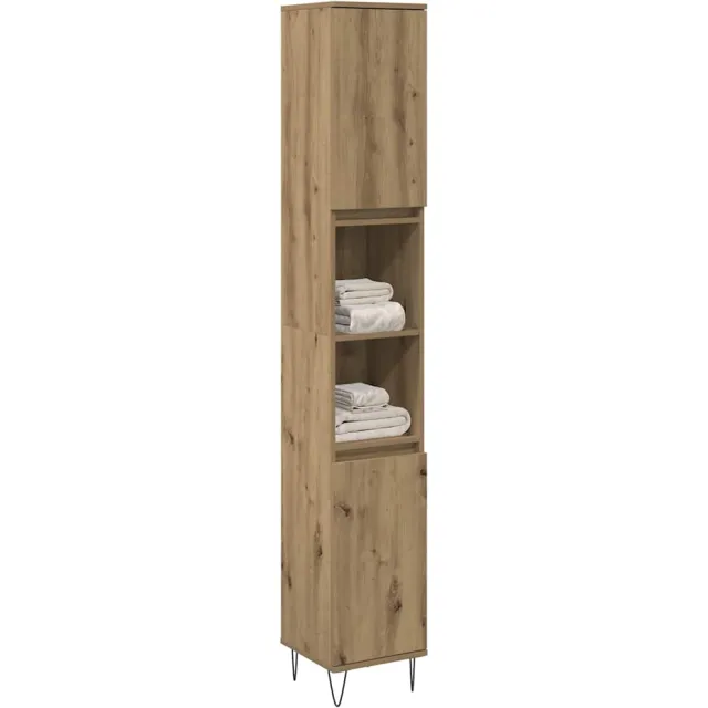 vidaXL Badkamerkast 30x30x190 cm bewerkt hout artisanaal eikenkleurig Bruin