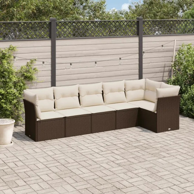 vidaXL 6-delige Loungeset met kussens poly rattan bruin, foto 2