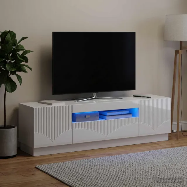 vidaXL LED tv-meubel Hoogglans Wit Bewerkt hout, foto 2