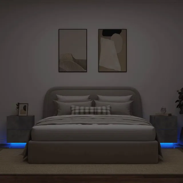 vidaXL Nachtkastjes met LED-verlichting 2 st bewerkt hout betongrijs grijs, foto 2