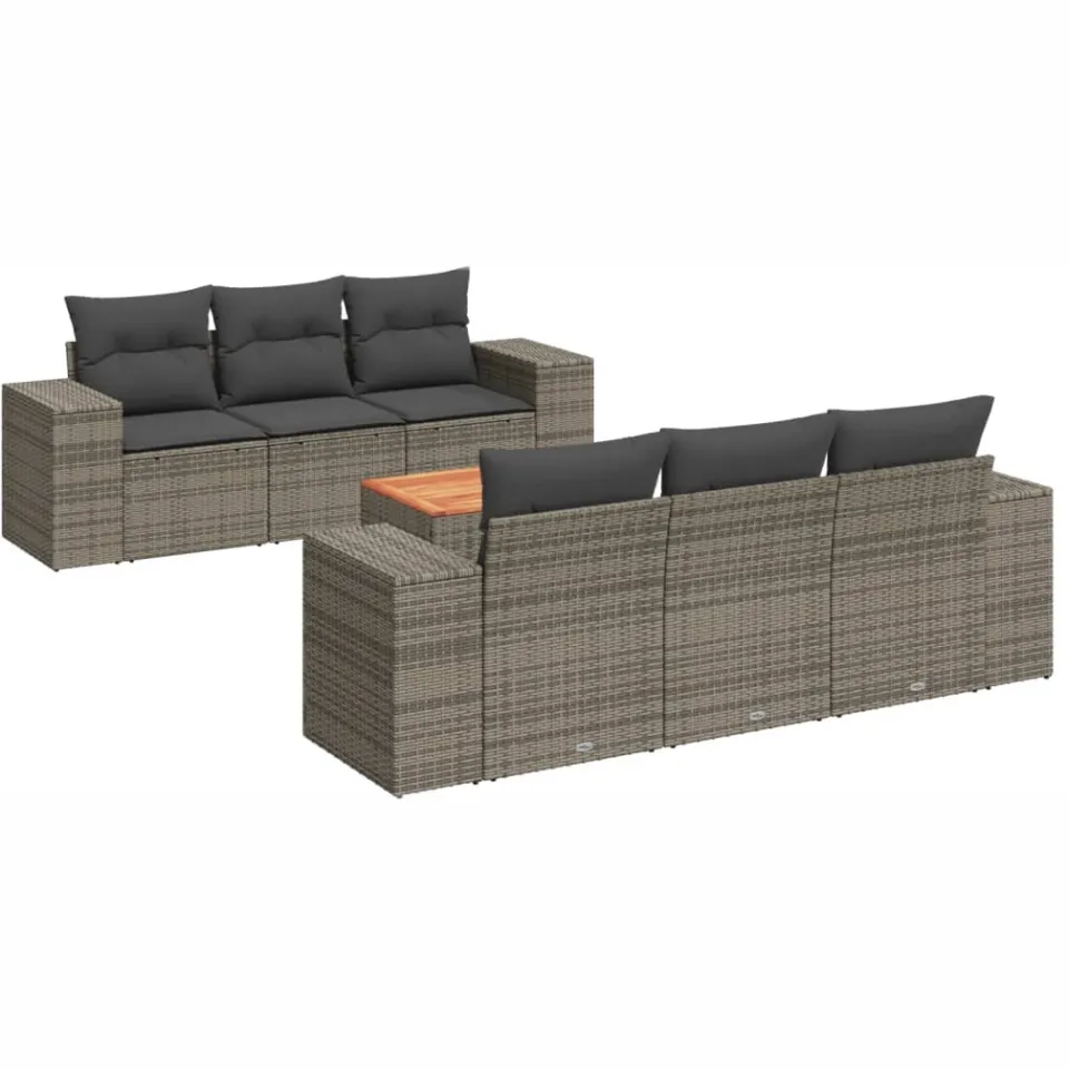vidaXL 7-delige Loungeset met kussens poly rattan grijs