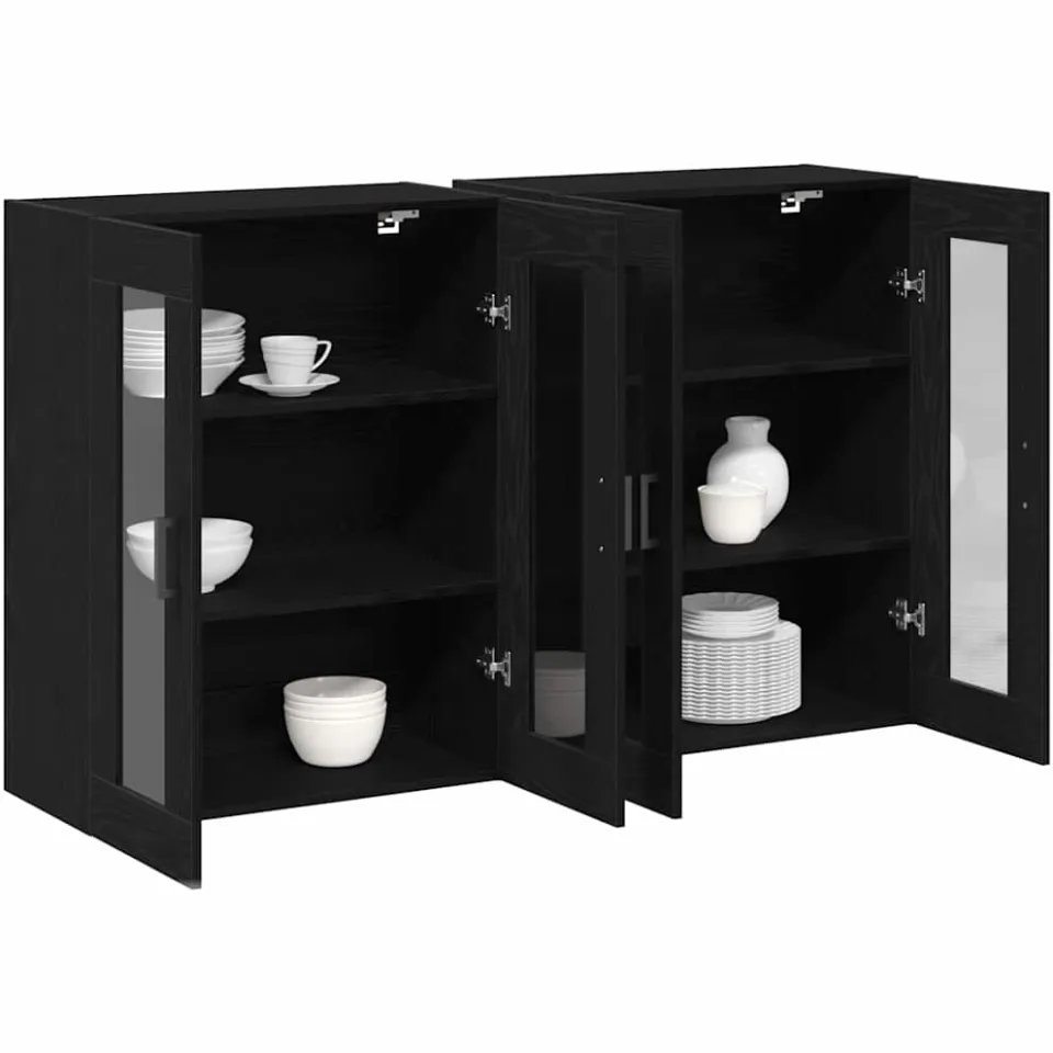 vidaXL Wandkasten 2 st Zwart Eiken 69,5 x 34 x 90 cm Bewerkt hout