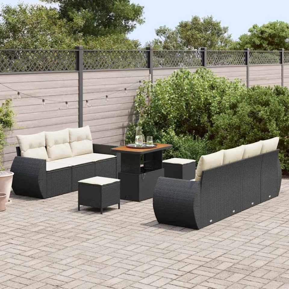 vidaXL Tuin Sofa Set met kussen met opslag 10 pcs Zwart poly rattan, foto 3