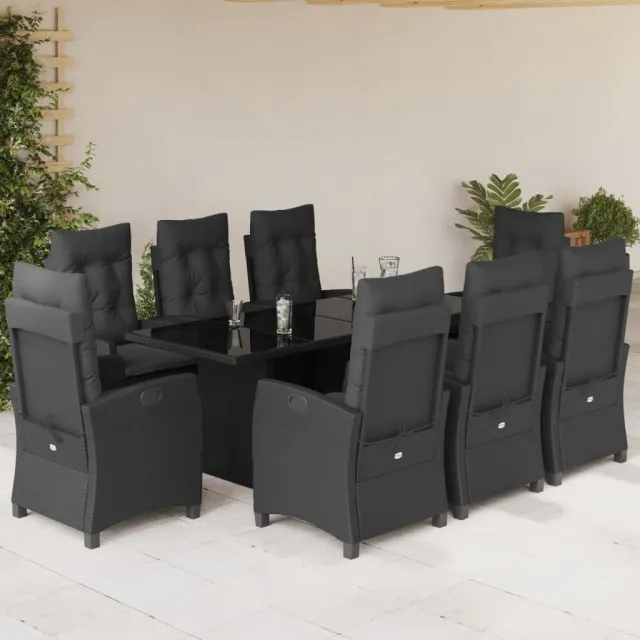 vidaXL 9-delige Tuinset poly rattan zwart
