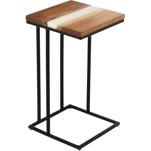 J-Line bijzettafel Vierkant - hout/epoxyhars - naturel/wit