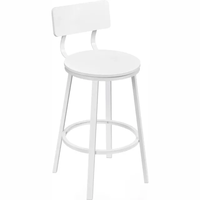 Klarven Barkrukken Wit - Barkrukken Set Van 2 - Barkrukken Met Rugleuning - Bar Stools - Stabiel metaalframe, ringvormige voetsteun - Zithoogte 65cm - B51,5xd51,5xh89cm