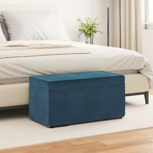 vidaXL Kruk Blauw 81 x 41 x 40 cm Velvet en Gefabriceerd Hout, foto 2