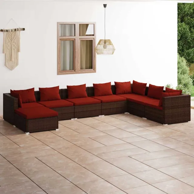 vidaXL 8-delige Loungeset met kussens poly rattan bruin, foto 2