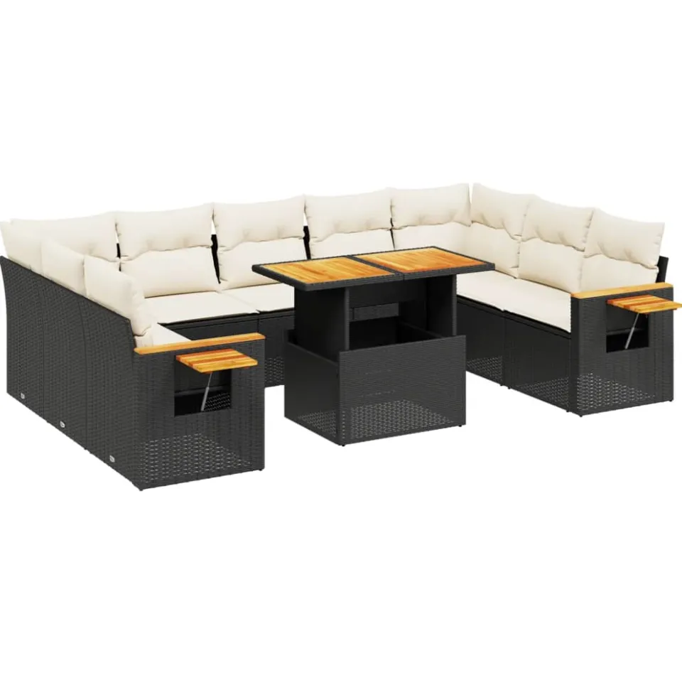 vidaXL 11-delige Loungeset met kussens poly rattan zwart
