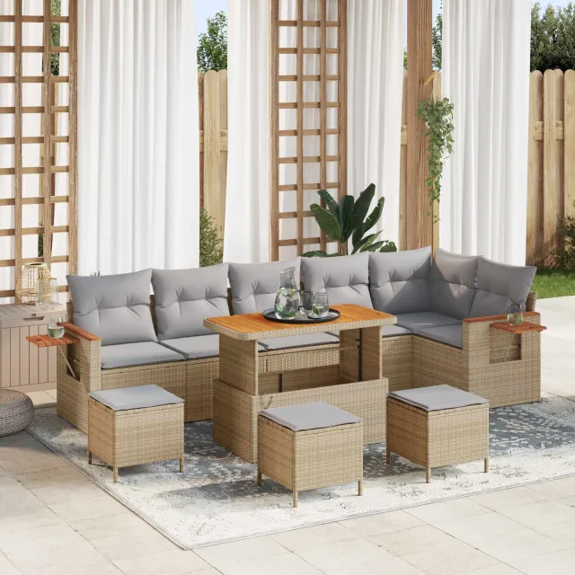 vidaXL Tuinbankenset 10 st Beige poly rattan, foto 2