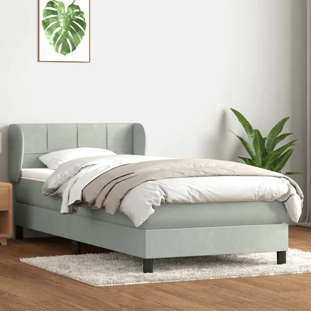 vidaXL Boxspring met matras fluweel lichtgrijs 80x220 cm grijs