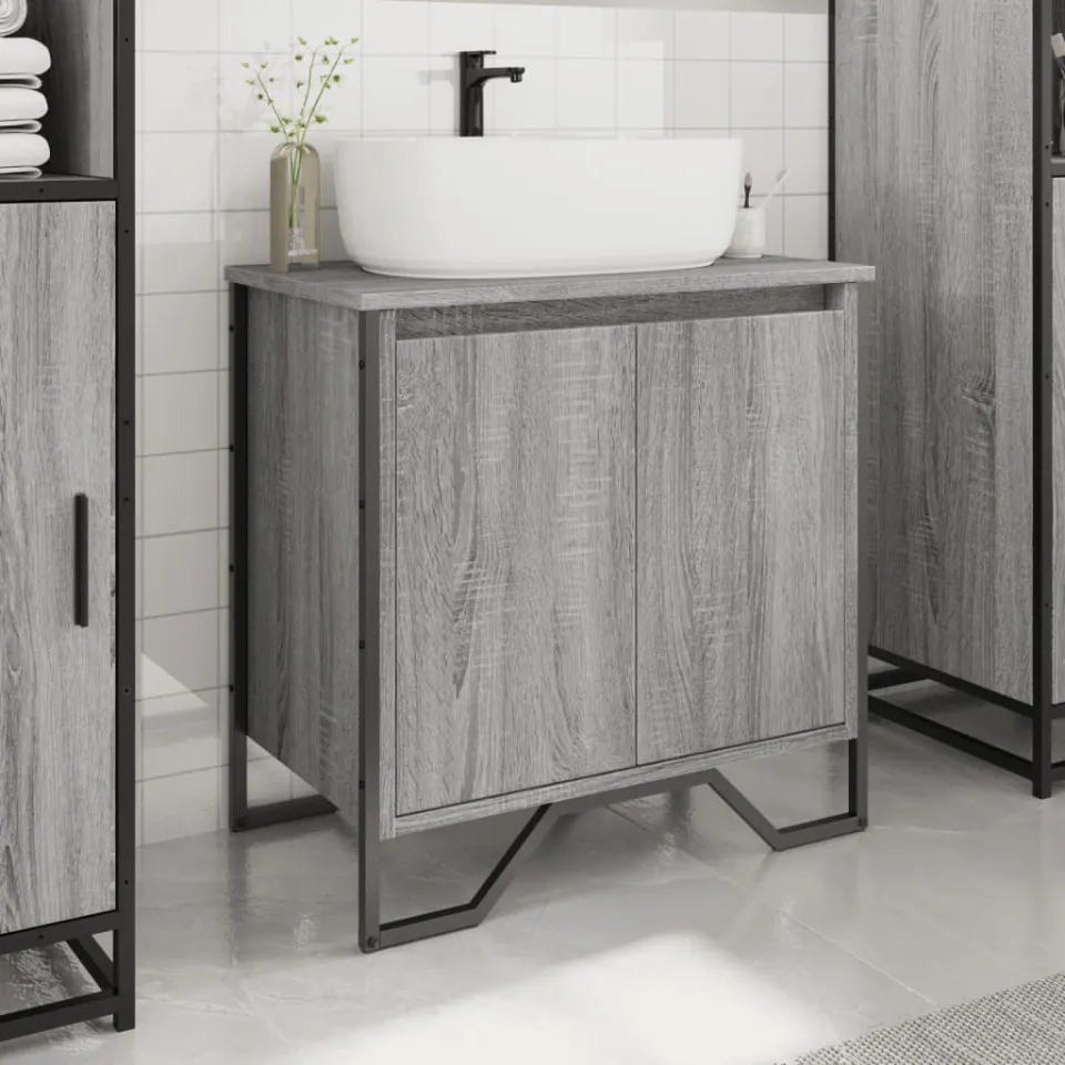 vidaXL Wastafelkast 60x35x60 cm bewerkt hout grijs sonoma eikenkleurig, foto 3
