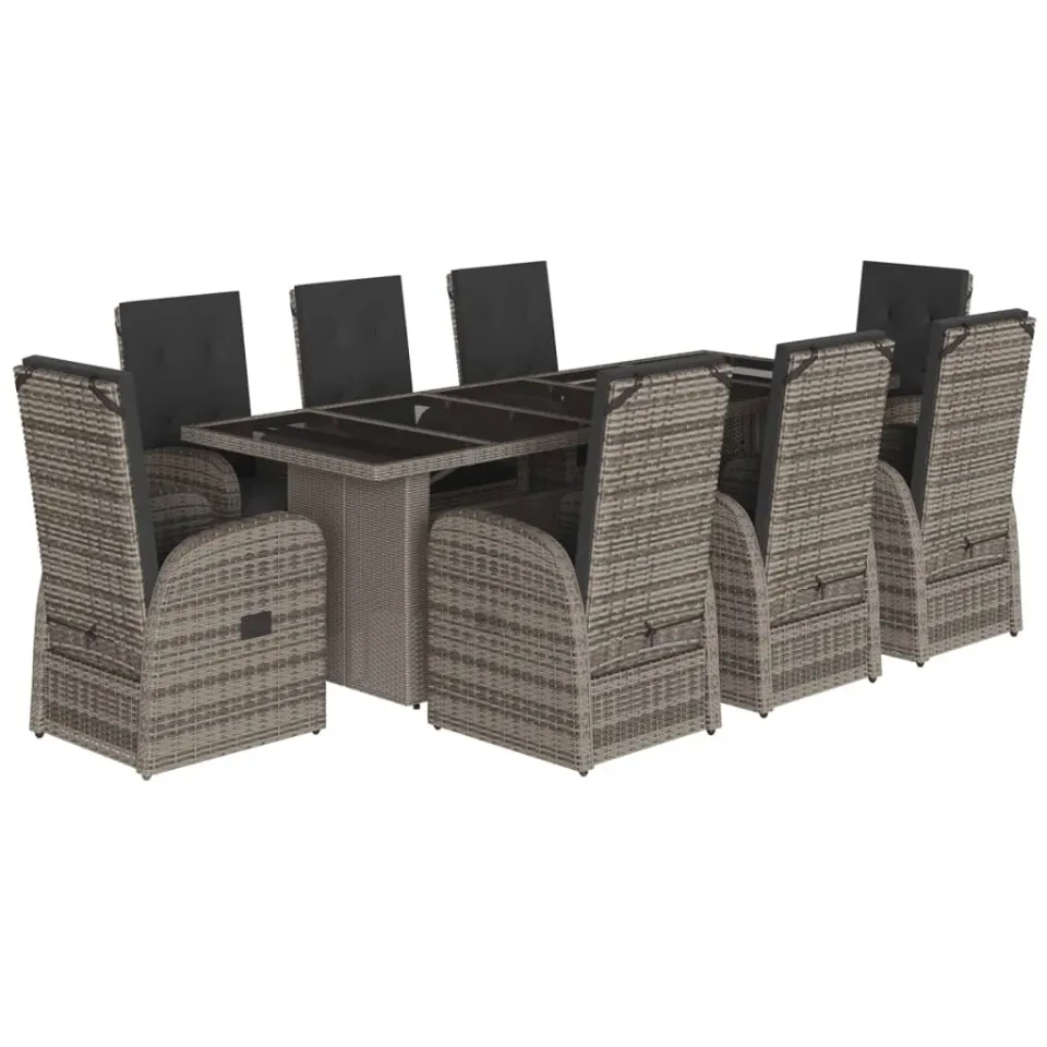 vidaXL 9-delige Tuinset met kussens poly rattan grijs, foto 3