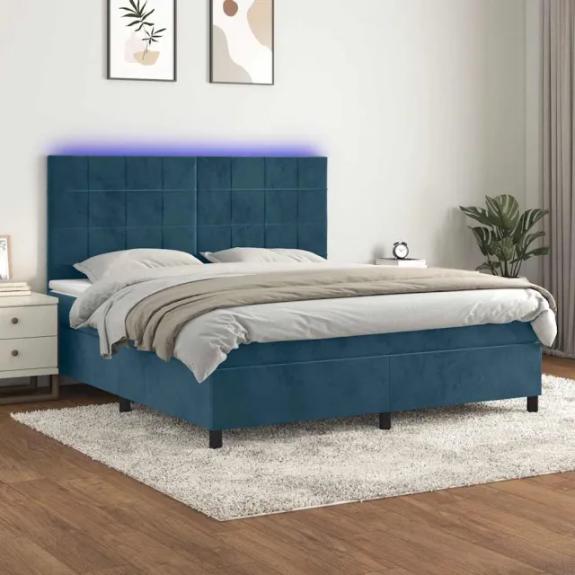 vidaXL Boxspring met matras en LED fluweel donkerblauw 160x200 cm blauw