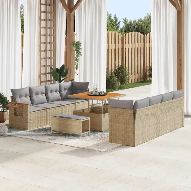 vidaXL Tuinbankenset 11 st Beige poly rattan, foto 2