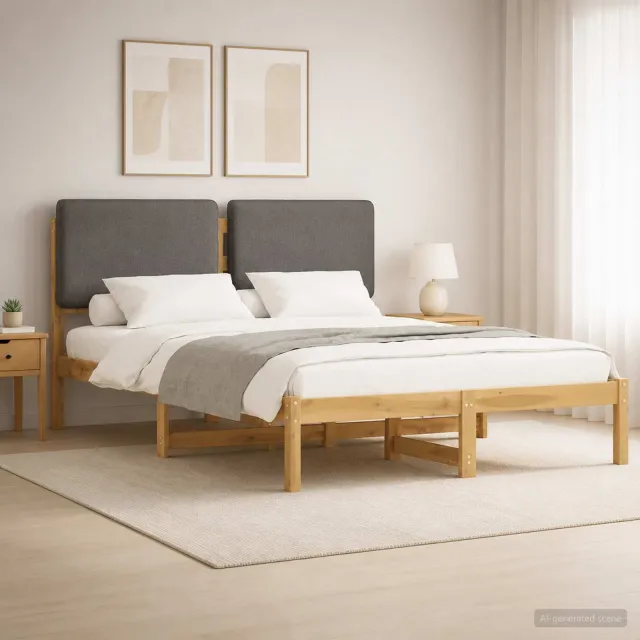 vidaXL Bedframe met gestoffeerd hoofdbord Whitewash en lichtgrijs Bruin
