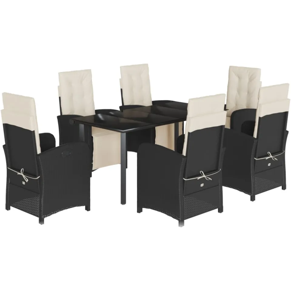 vidaXL 7-delige Tuinset met kussens poly rattan zwart, foto 3