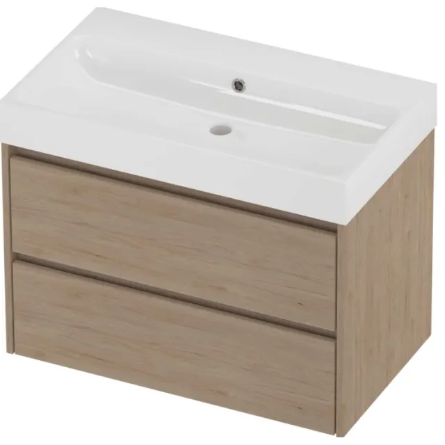 Proline Podium Badmeubelset Polystone Loft 80x46x62 cm Glans Wit Ideal Oak Eiken