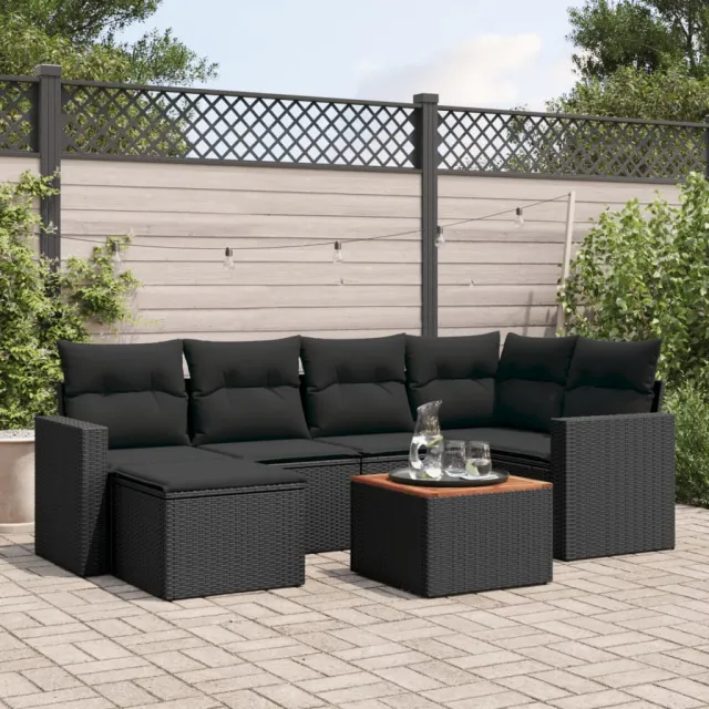 vidaXL 7-delige Loungeset met kussens poly rattan zwart, foto 2