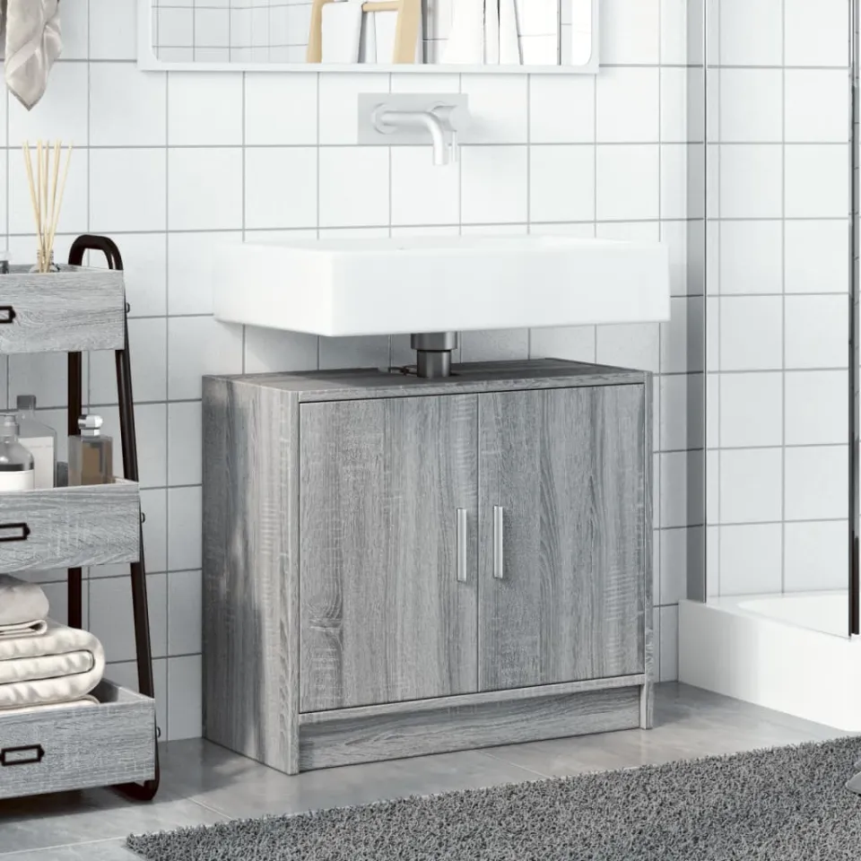 vidaXL Wastafelkast 63x29x55 cm bewerkt hout grijs sonoma eikenkleurig, foto 3