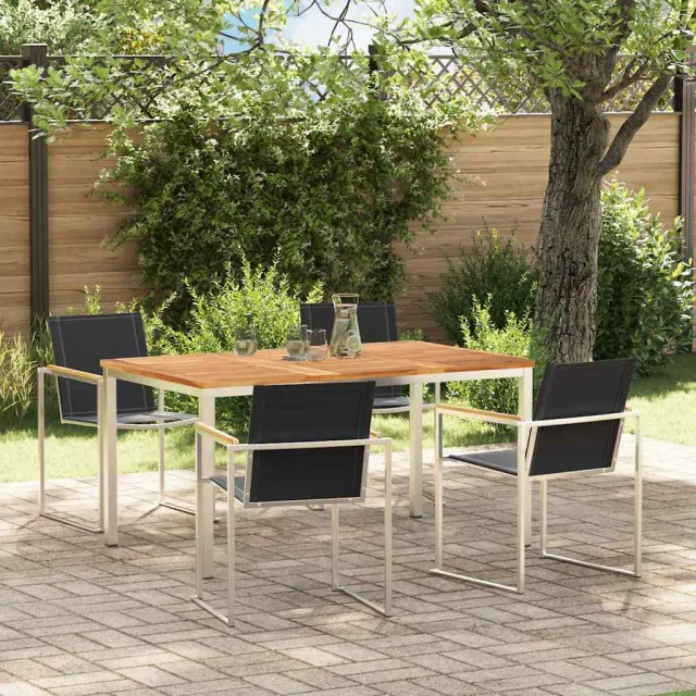 vidaXL Tuin eettafelset 5 st Massief Teakhout en RVS, foto 2