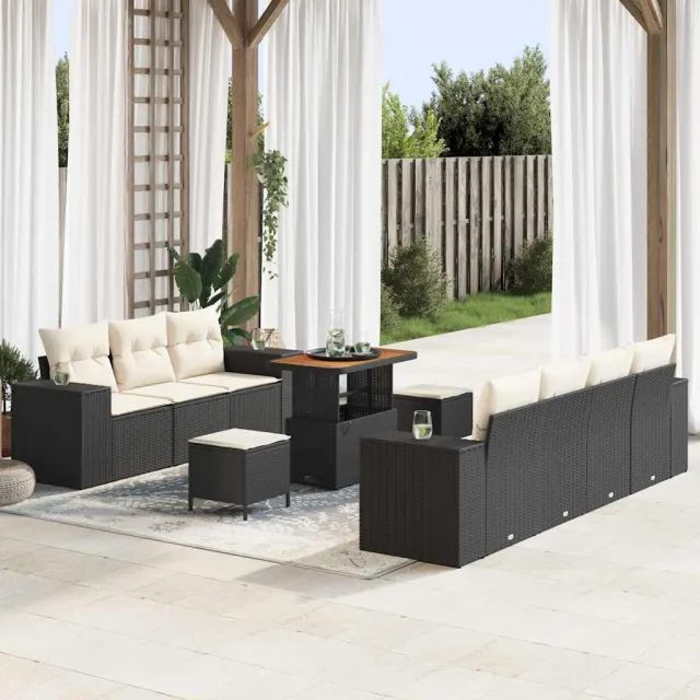 vidaXL Tuin Sofa Set 10 st Zwart poly rattan, foto 2