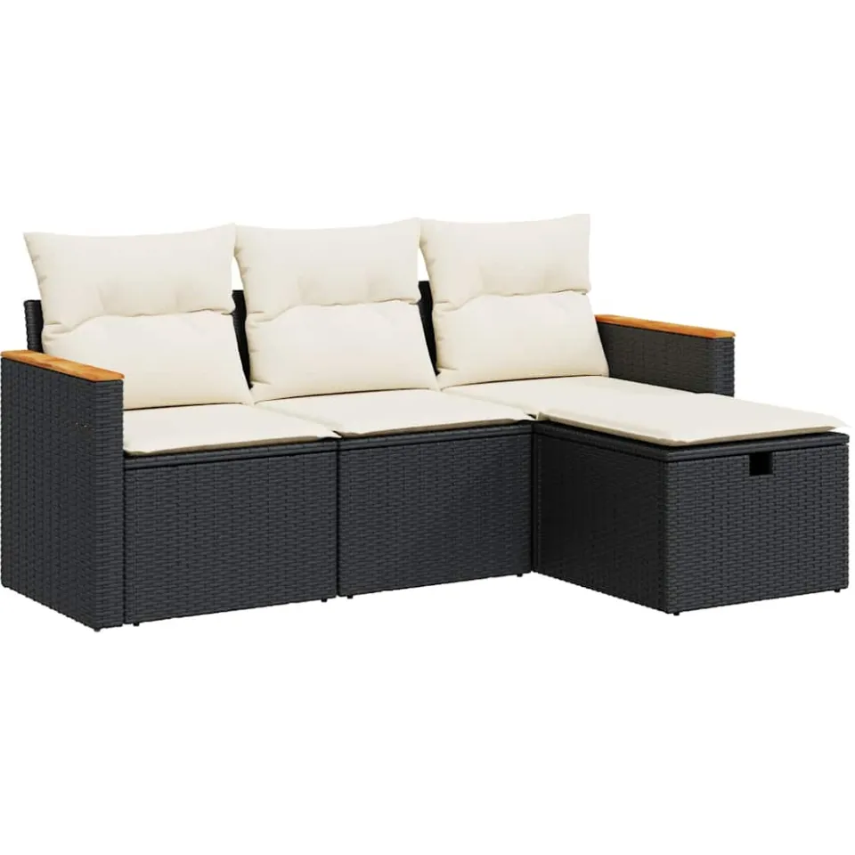 vidaXL 4-delige Loungeset met kussens poly rattan zwart, foto 3