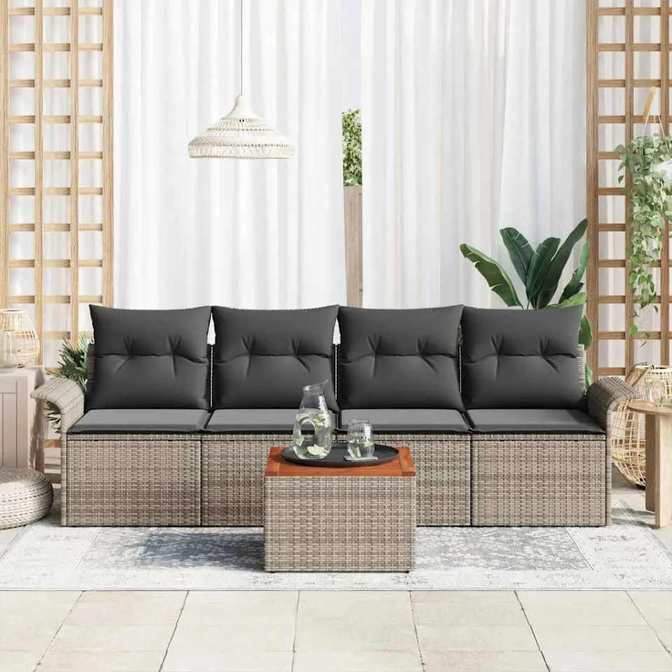 vidaXL Tuinbankenset 5 st Grijs poly rattan, foto 3