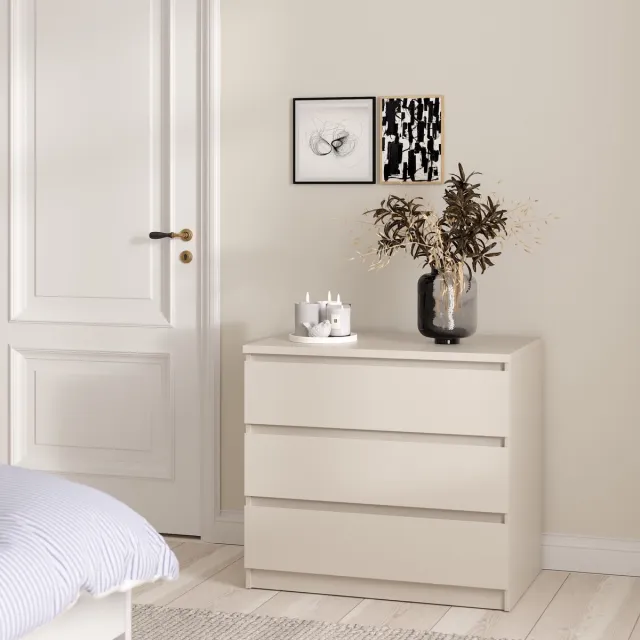 Woonexpress Luna Ladekast 3 Lades Greeploos Greige Commode Beige/Greige/Taupe