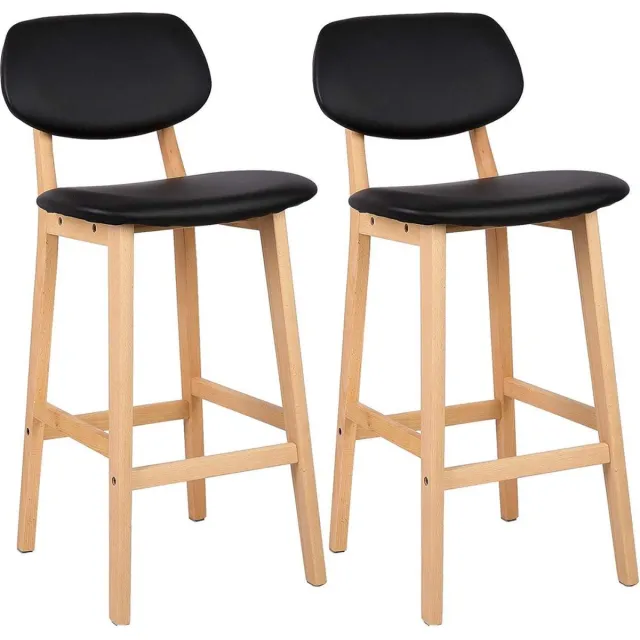 Dripio Barkrukken Masego - Set van 2 - Met rugleuning - Houten frame - Barstoelen ergonomisch - Keuken - Zwart - Zithoogte 65cm