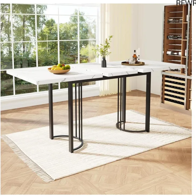 RFWR Uittrekbare Eettafel 140-179,5 cm - Ruimtebesparende Keukentafel met Stijl voor Eethoek en Woonkamer wit-zwart