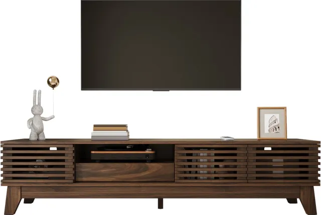 City long dragon LONG DRAGON - TV-meubel - 3 deuren, lade en open vakken - Front met groeven van MDF - Modern voor woonkamer walnootlook