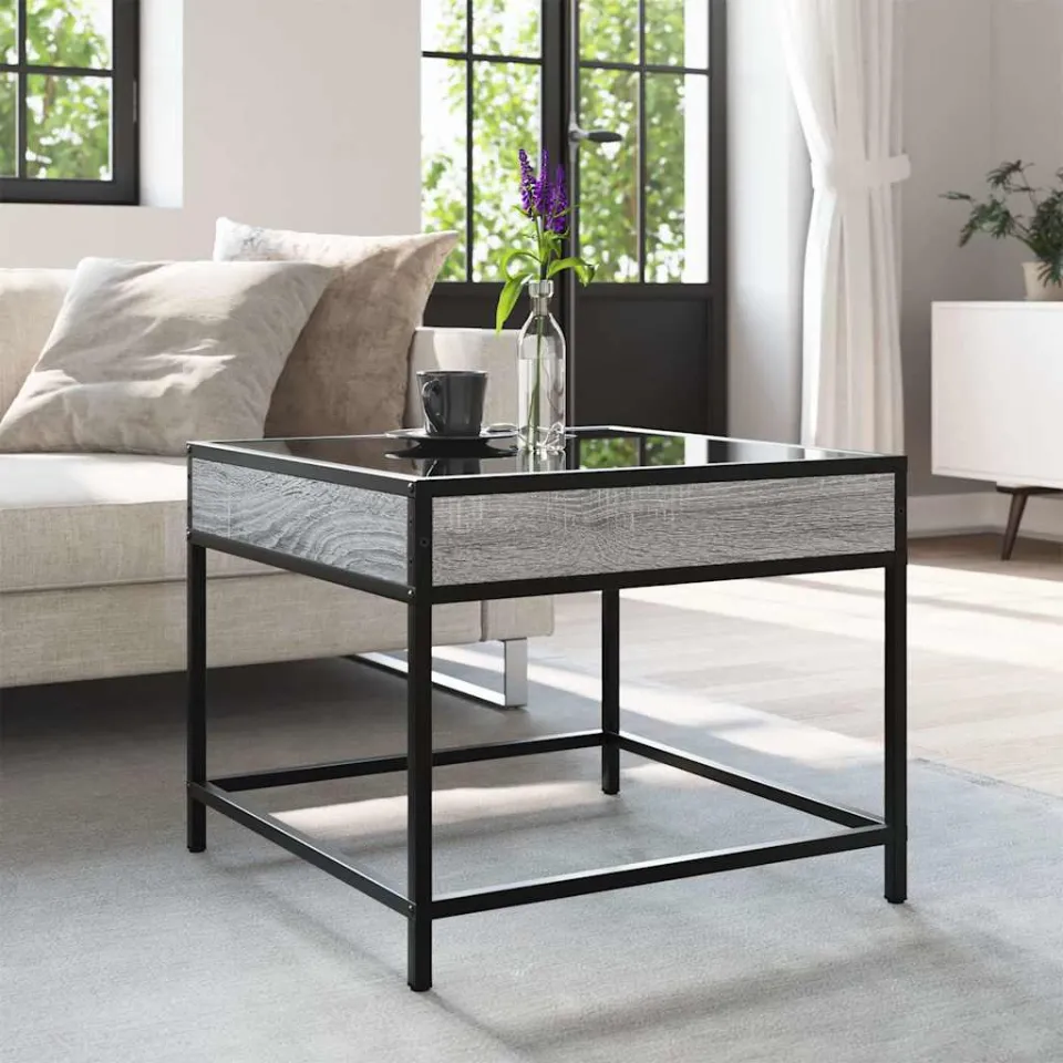 vidaXL Salontafel met Infinity LED 50x50x41 cm grijs sonoma eikenkleur, foto 3