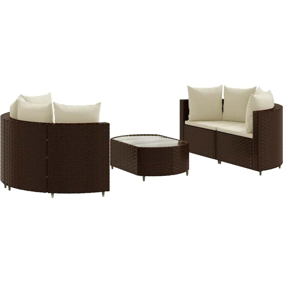vidaXL 5-delige Loungeset met kussens poly rattan bruin