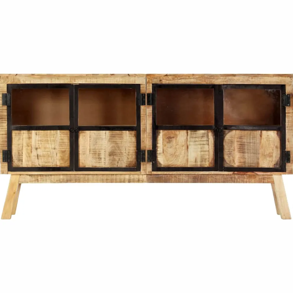vidaXL Dressoir 160x30x80 cm massief ruw mangohout bruin en zwart, foto 2