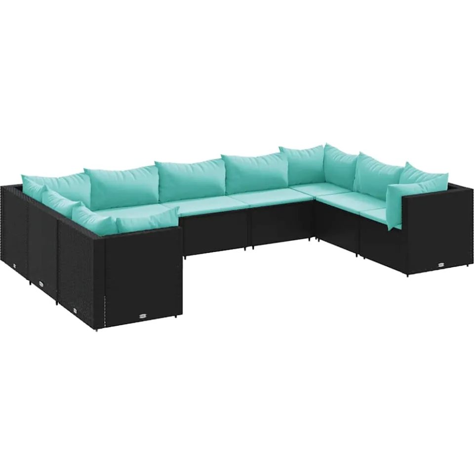 vidaXL 9-delige Loungeset met kussens poly rattan zwart, foto 3