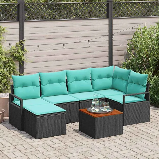vidaXL Tuinbankenset 7 st Zwart poly rattan, foto 2