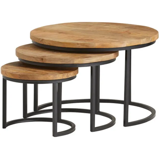 MySons Nijwie Salontafel Enzo set van 3 rond mangohout - Naturel