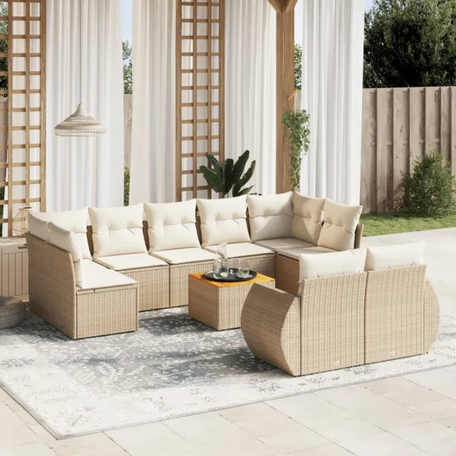 vidaXL 10-delige Loungeset met kussens poly rattan beige, foto 2