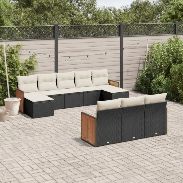 vidaXL 10-delige Loungeset met kussens poly rattan zwart, foto 2