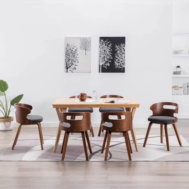 vidaXL Eetkamerstoelen 6 st gebogen hout en stof donkergrijs
