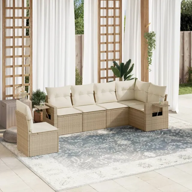 vidaXL 6-delige Loungeset met kussens poly rattan beige, foto 2